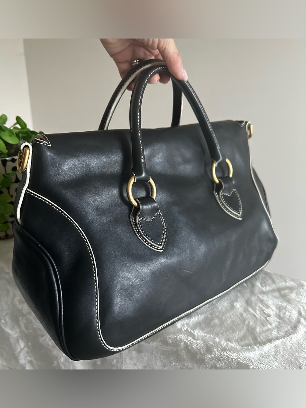 Dooney & Bourke Black Florentine Leather Edge Satchel - Picture 5 of 12